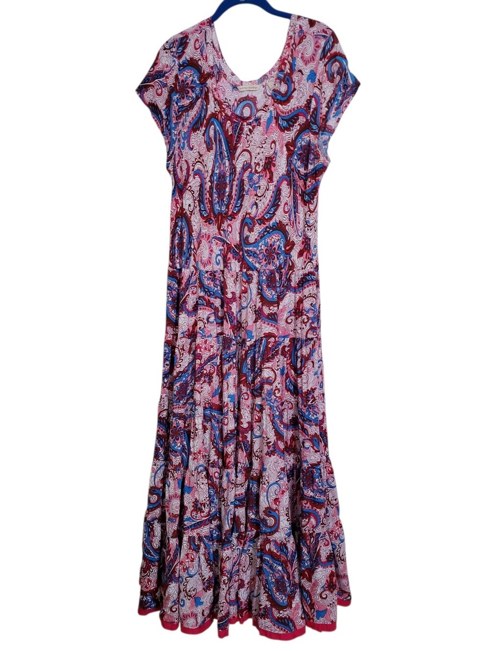 Soft Surroundings Pink Blue Paisley Print Tiered Maxi Dress - Picture 2 of 15